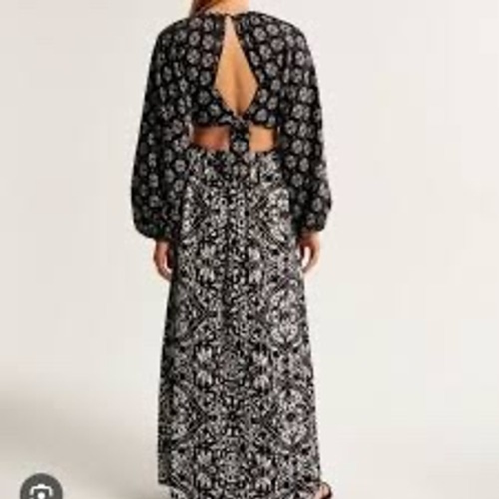 Abercrombie & Fitch‎ Black White Boho Ring Cutout Maxi Dress LP Long Sleeve - Picture 2 of 8